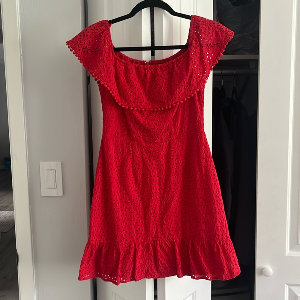 red off the shoulder eyelet dress - sz small